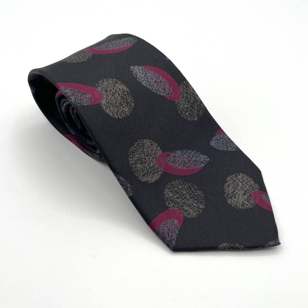 Vtg Yves Saint Laurent Men's 100% Silk Tie Patterned YSL Necktie Black USA EUC!